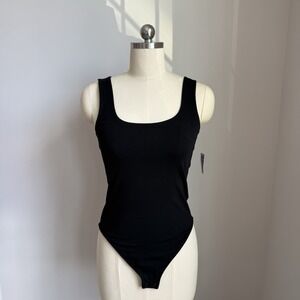 Old Navy Black Bodysuit Small Square Neck Fitted Stretch Y2K Capsule Wardrobe